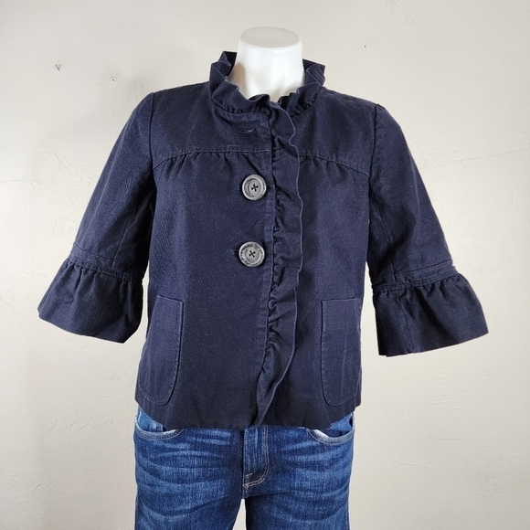 J. Crew Fiona Refined Canvas Navy Blue Jacket 3/4 Sleeve Size 6 - Picture 1 of 14
